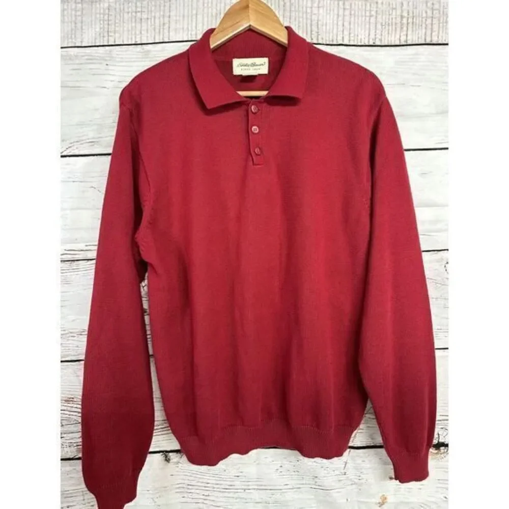 Eddie‎ Bauer Men's Ribbed Knit Henley Polo Sweater Red Size Large Australia